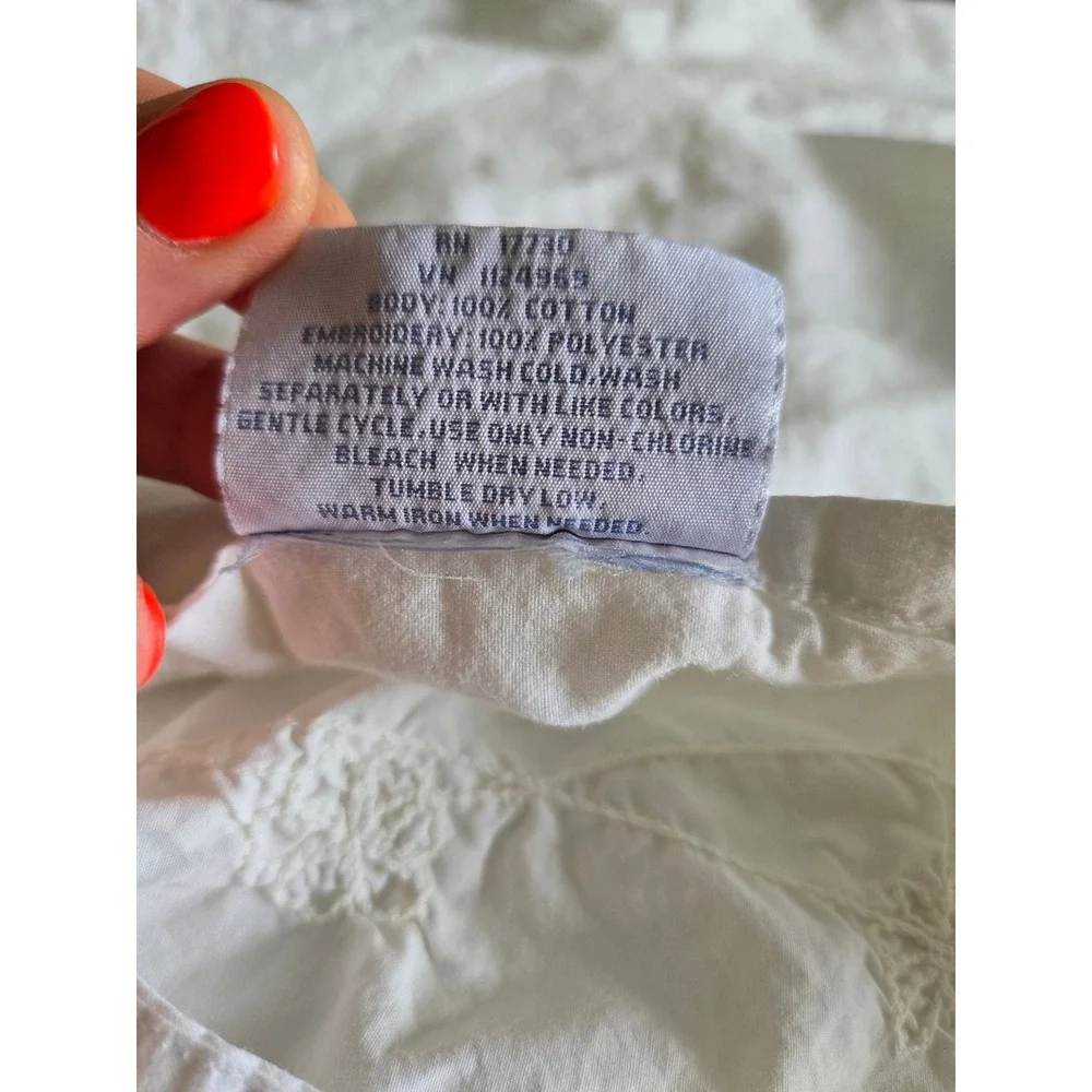 Simply Shabby Chic White Embroidered Cotton 2 Pillow Cases Shams Floral Tufted
